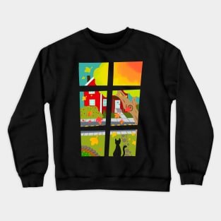 Cozy Cat on Autumn Windowsill Crewneck Sweatshirt